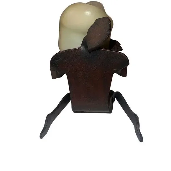 Brutalist Cast Iron Metal Person Sculpted Shaped Candle Holder Display Vtg